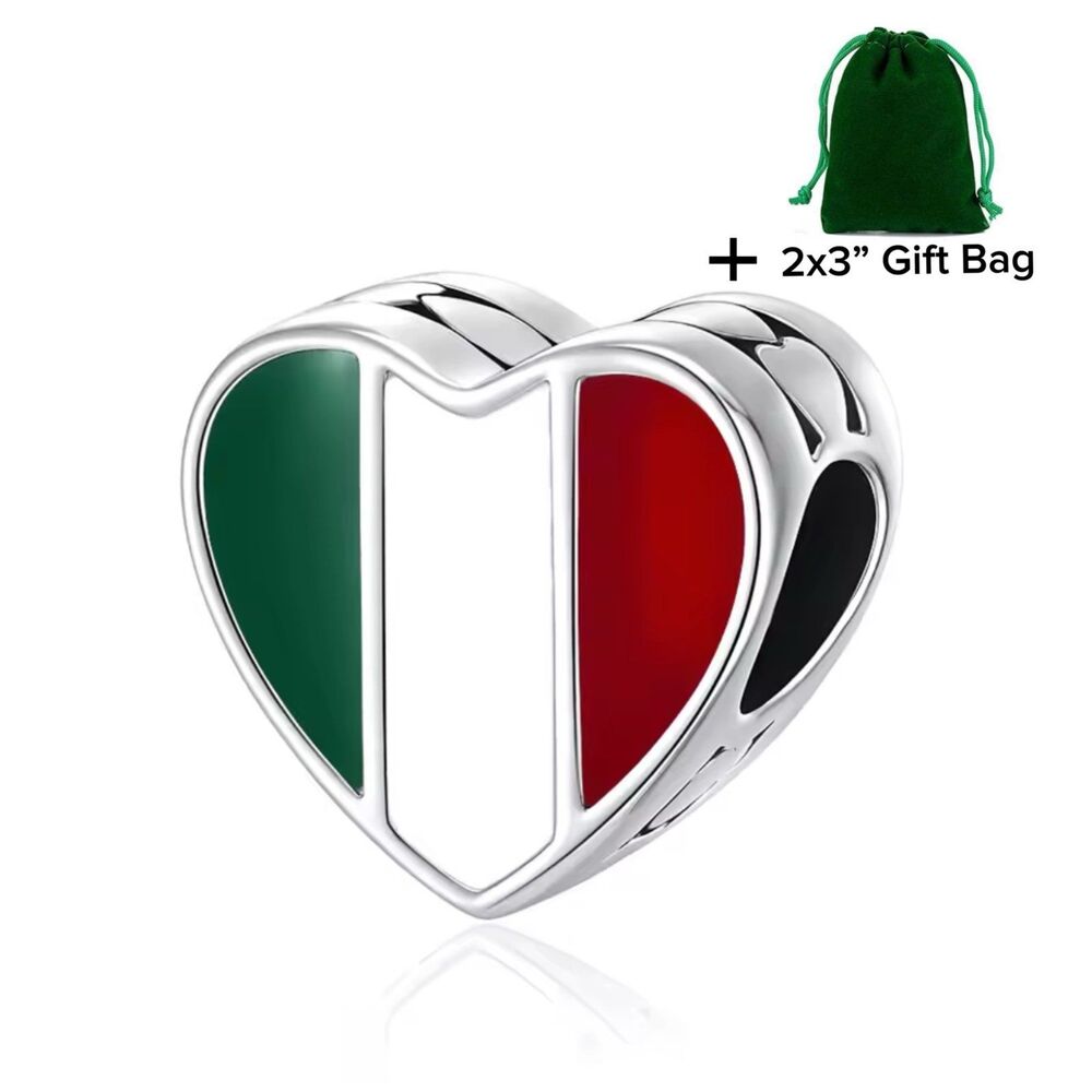Italy Flag Heart Charm Bead | 925 Silver | Brand New